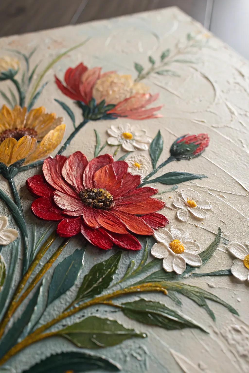 Textured layers bring dimension to floral art.