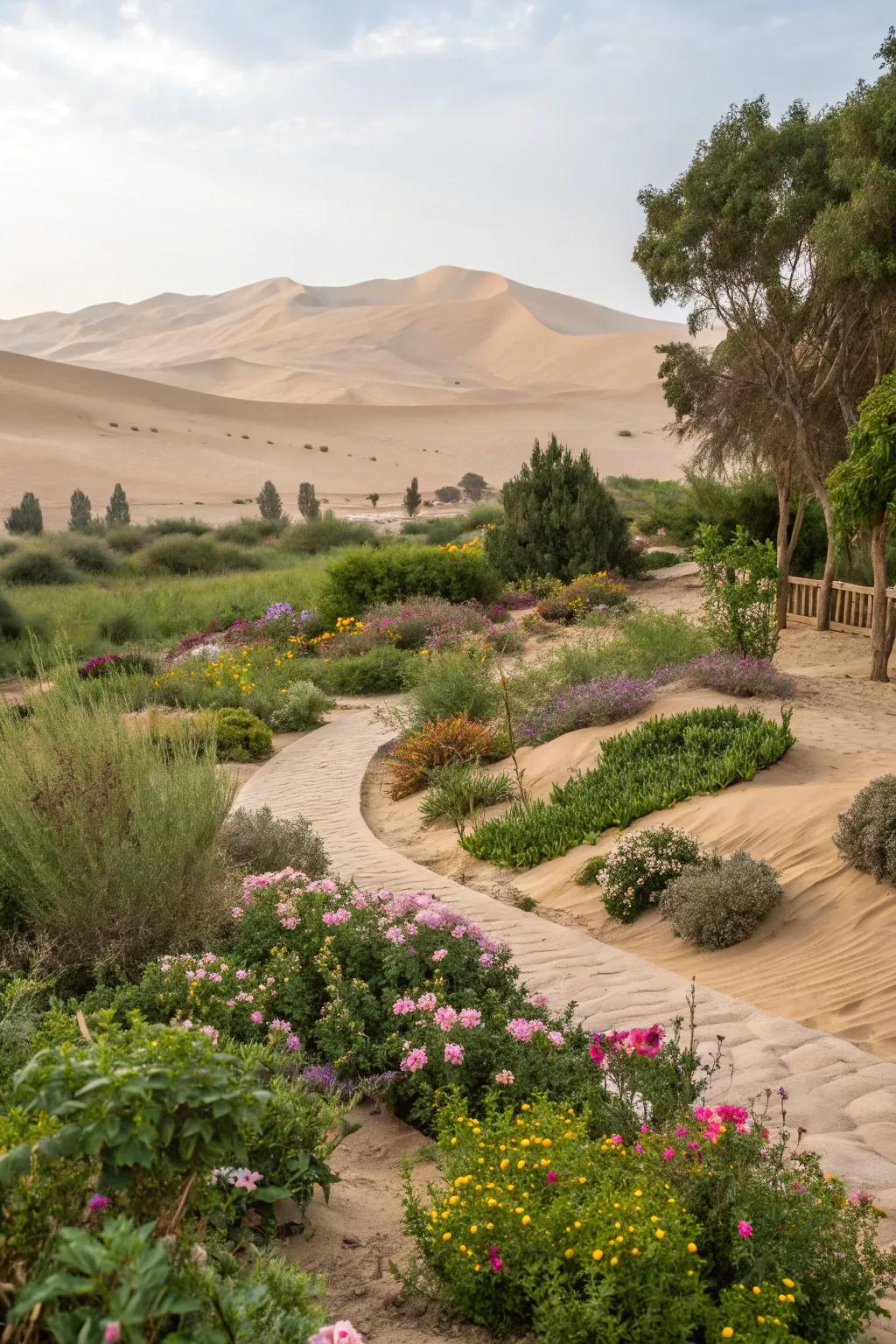 Integrating natural desert elements creates a harmonious landscape.