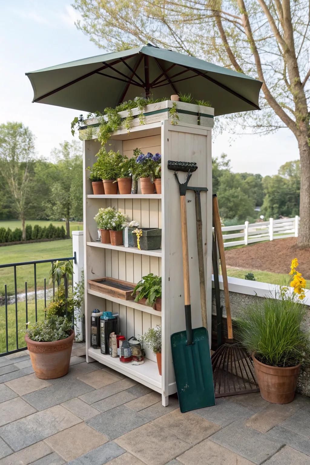 Repurposed furniture creating a unique storage solution.