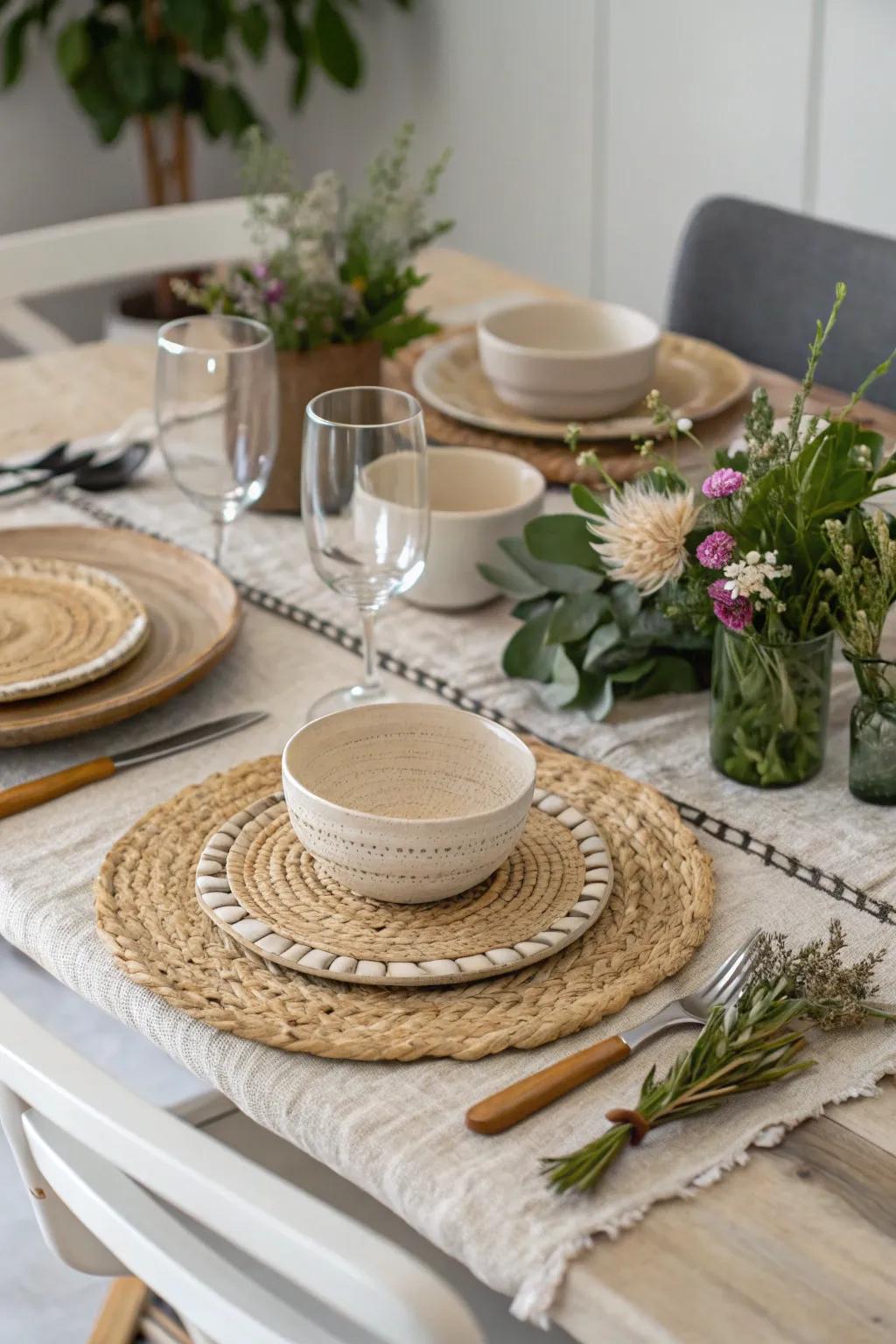 Textural placemats bring depth and interest to your dining table.