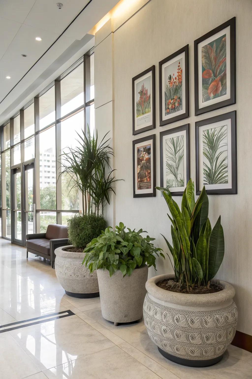 Personalize your plant wall with artful frames and pots.