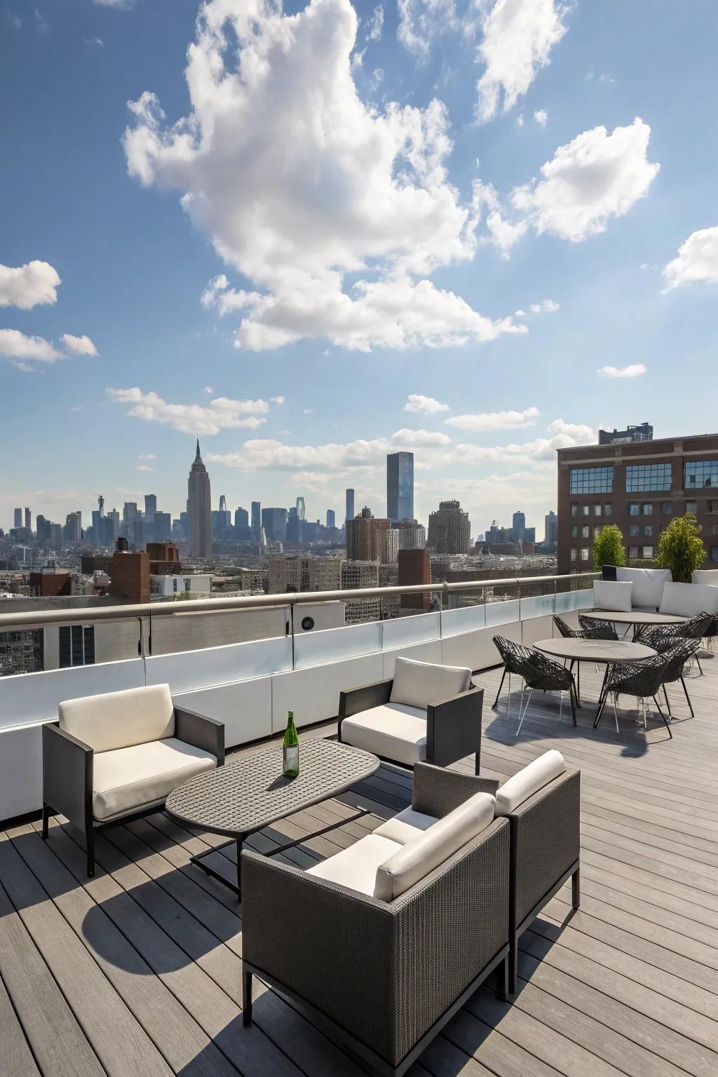 Achieve a chic look on your rooftop deck with modern design elements.