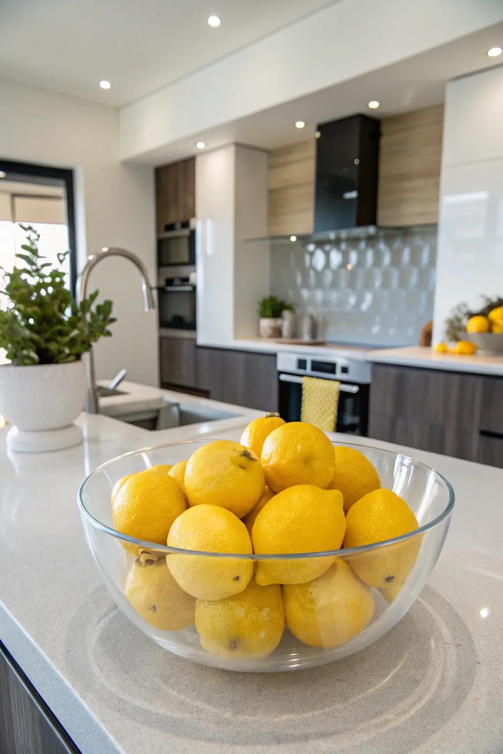 Citrus fruits in a glass bowl add a fresh and vibrant pop to your kitchen.