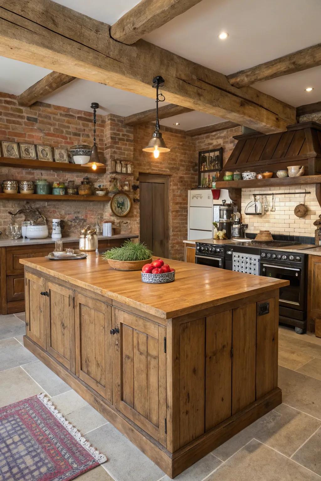 Large kitchen islands serve as functional centerpieces in rustic kitchens.