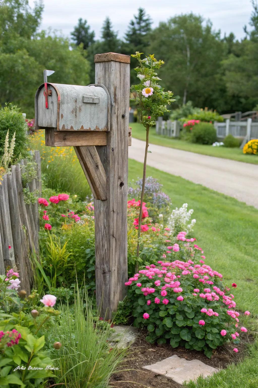 Cedar fence pickets create a warm and inviting mailbox post.