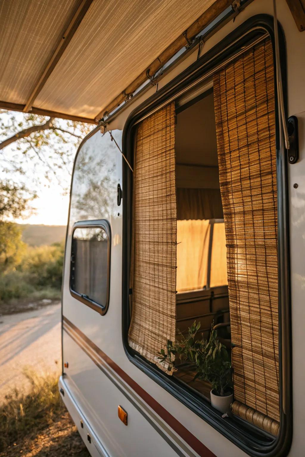 Eco-friendly elegance: bamboo shades in an RV.