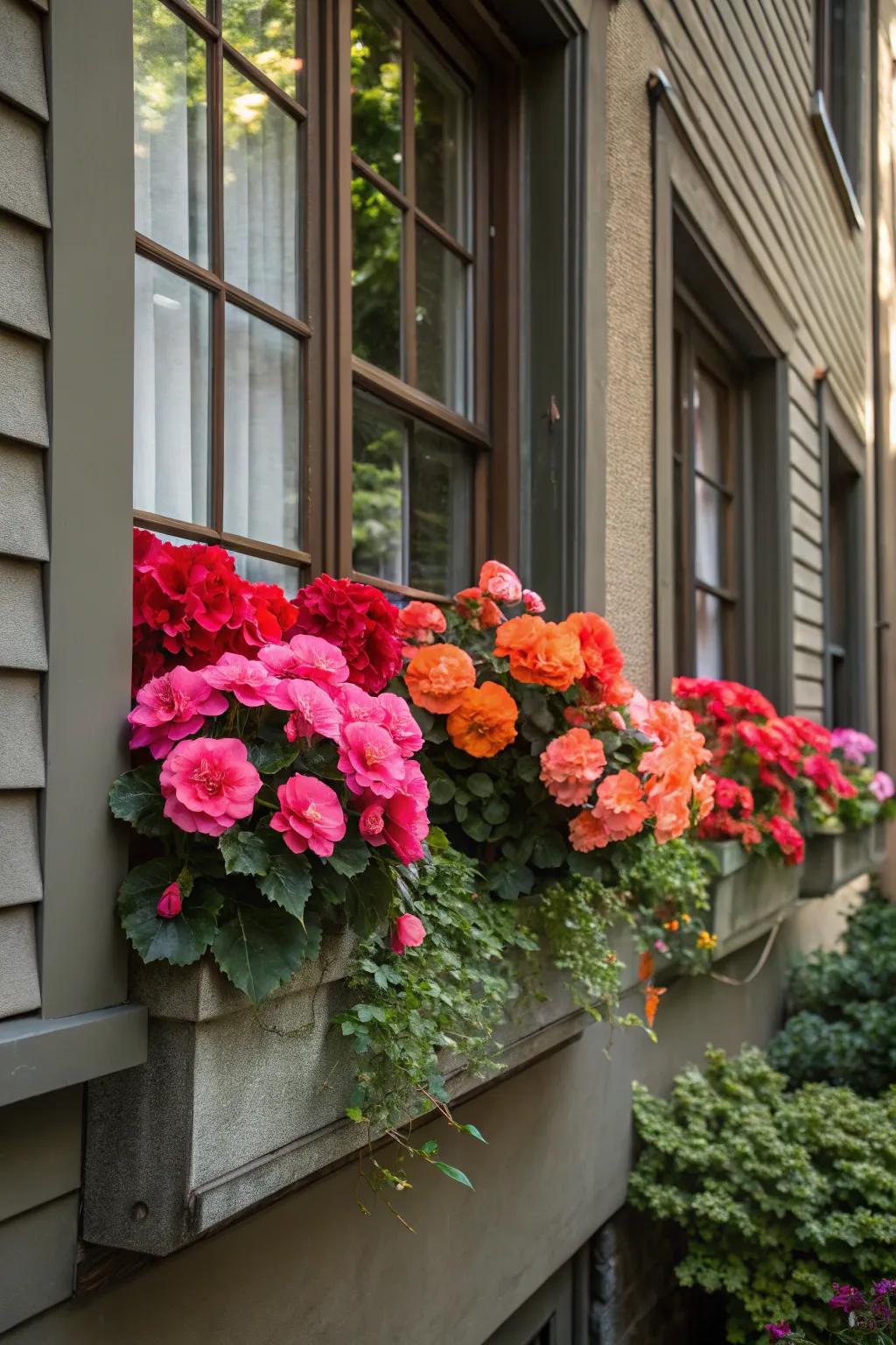 Tuberous begonias bring drama and color to shaded windows.