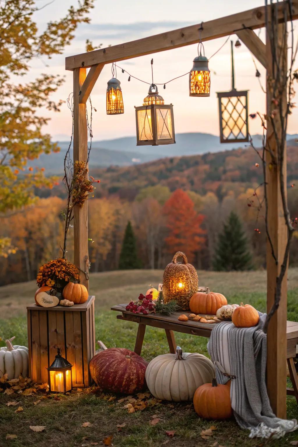 Lanterns add a magical ambiance to the setting.