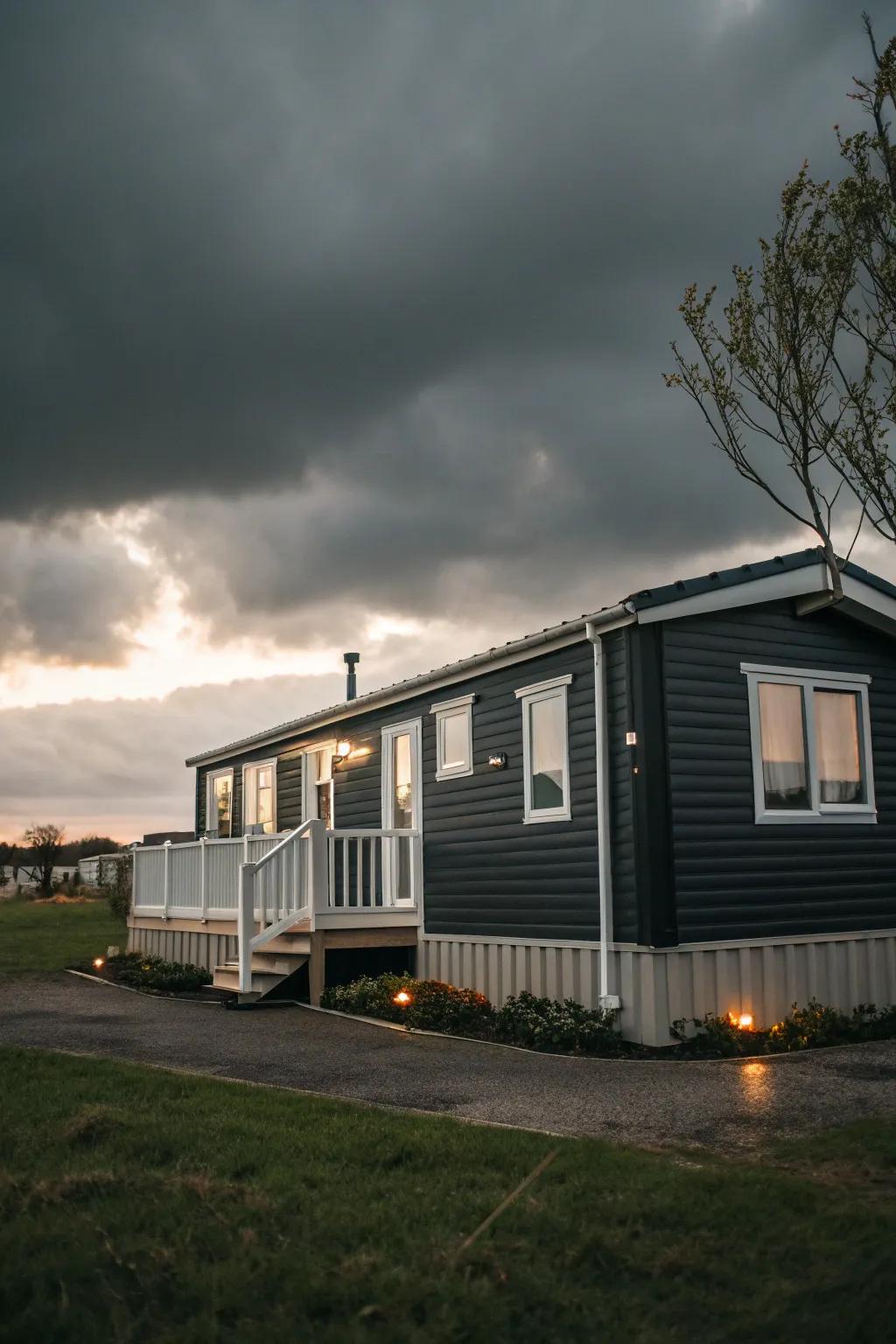 Dark charcoals add drama and sophistication to your mobile home's facade.