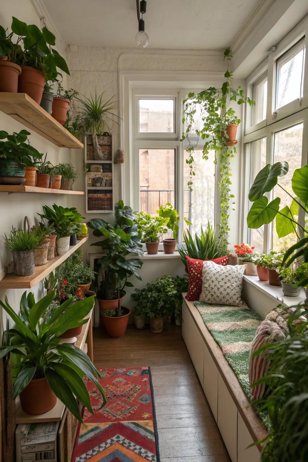 Greenery adds vibrancy and freshness to a loft.