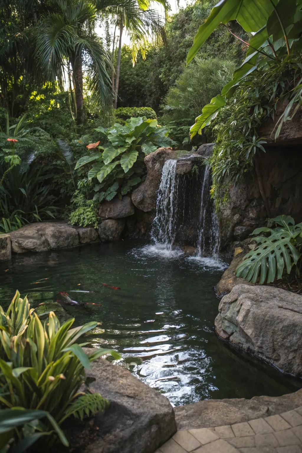 Exotic plants create a lush tropical paradise in your backyard.