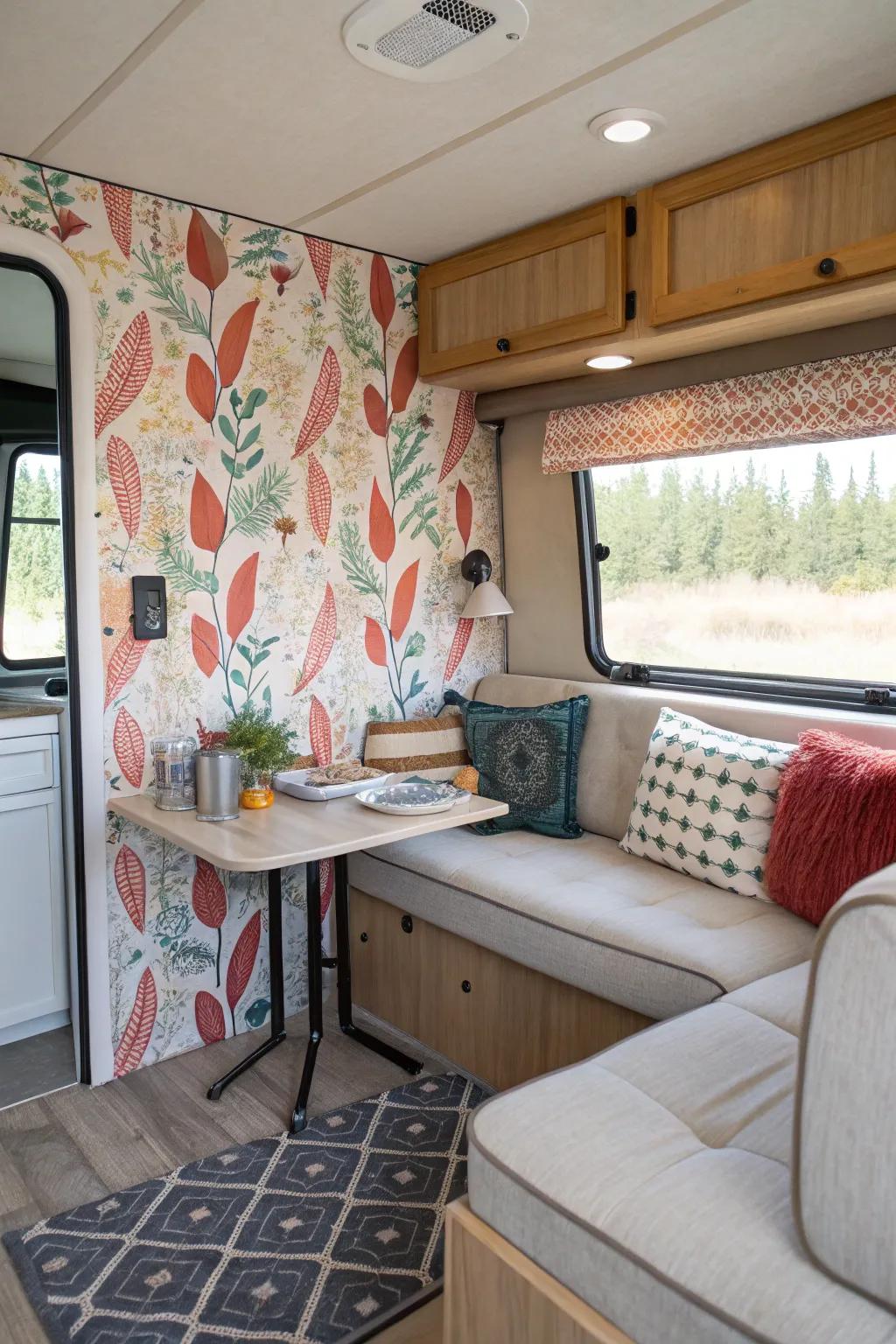 Peel and stick wallpaper offers a quick and easy way to personalize your RV.