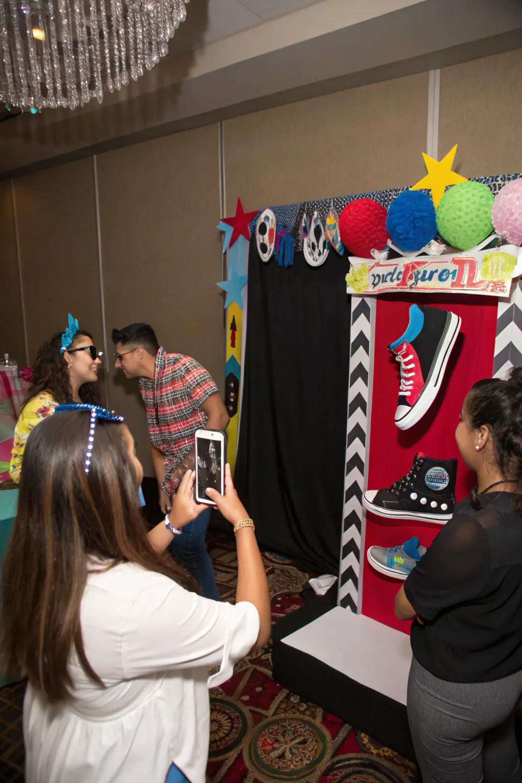 A fun-filled photo booth with sneaker props.