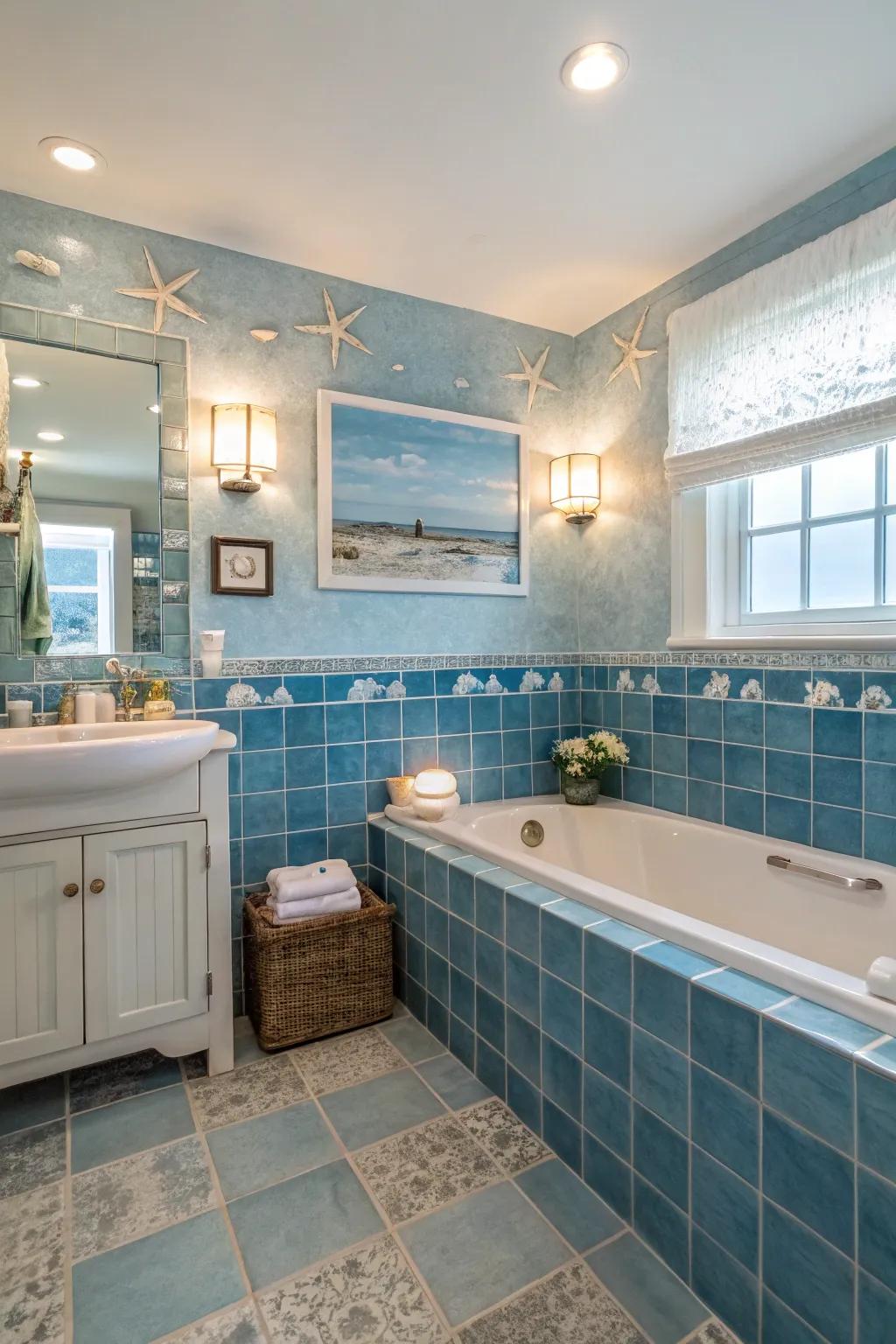 Ocean blues transport you to a seaside retreat.