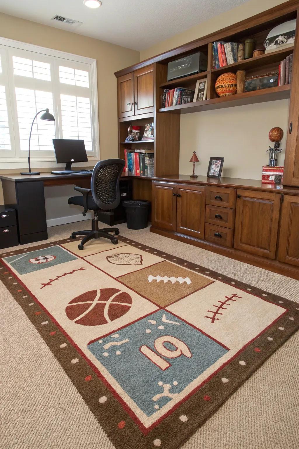 A sports-themed rug can be both practical and decorative.