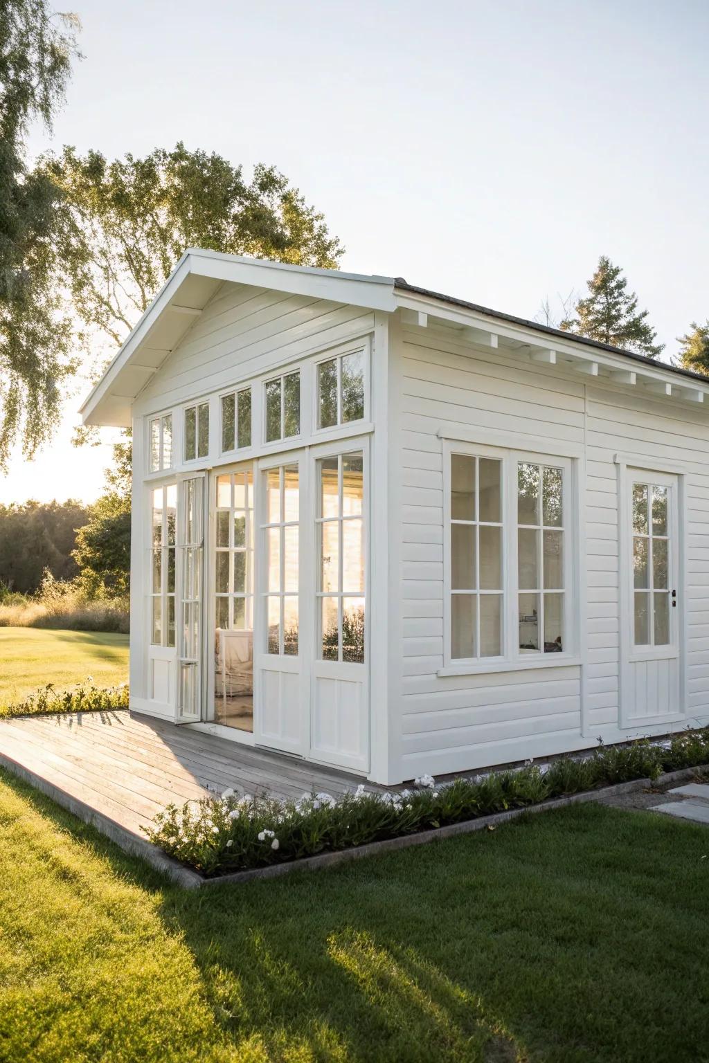 A pure white summer house, epitomizing simplicity and elegance.