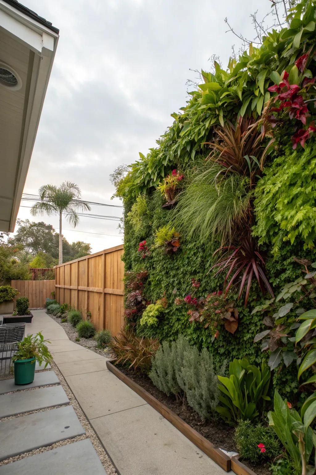 Living plant walls provide privacy and enhance garden aesthetics.