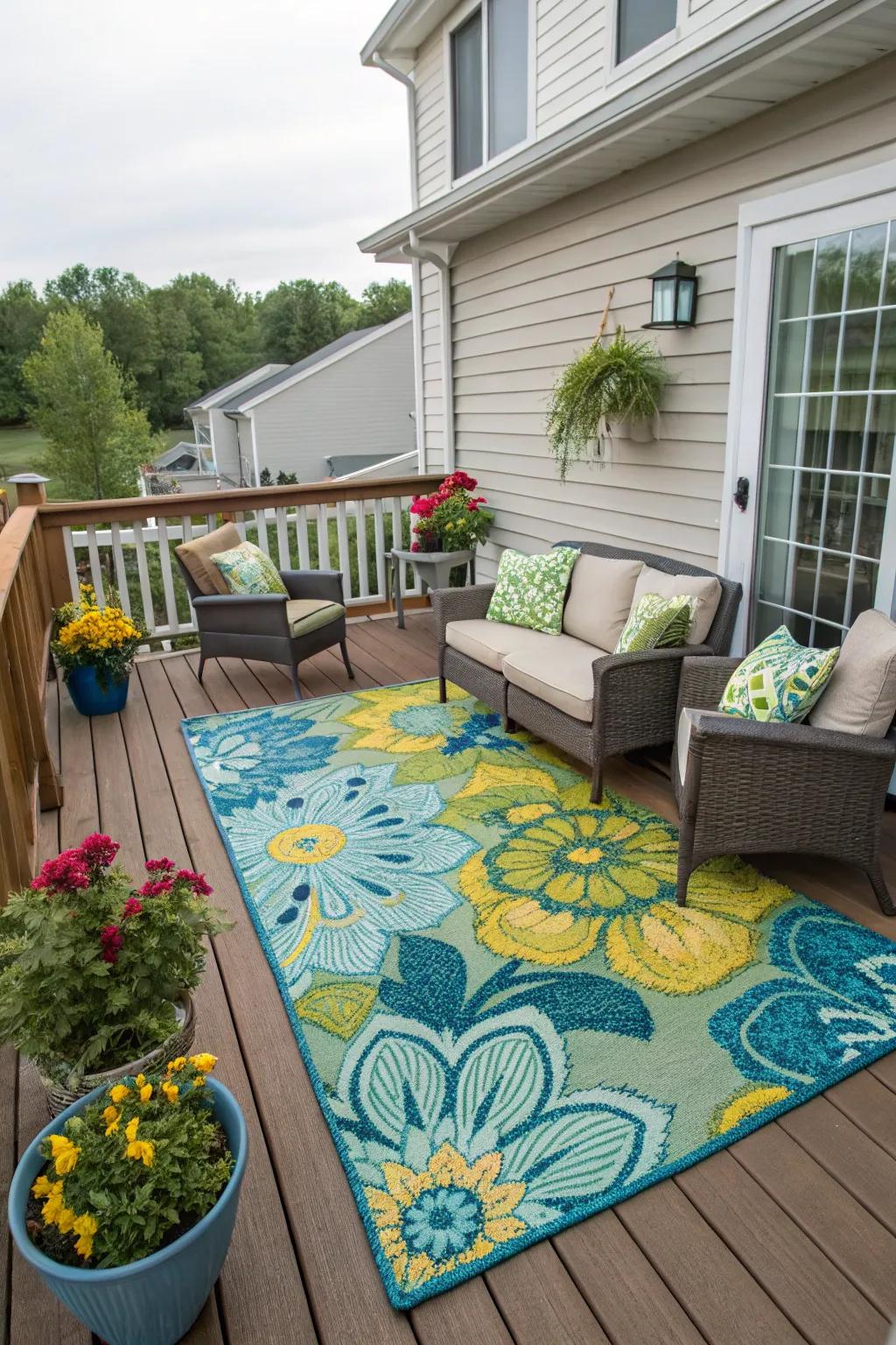 Outdoor rugs offer style and comfort, making your deck feel like an extension of your home.