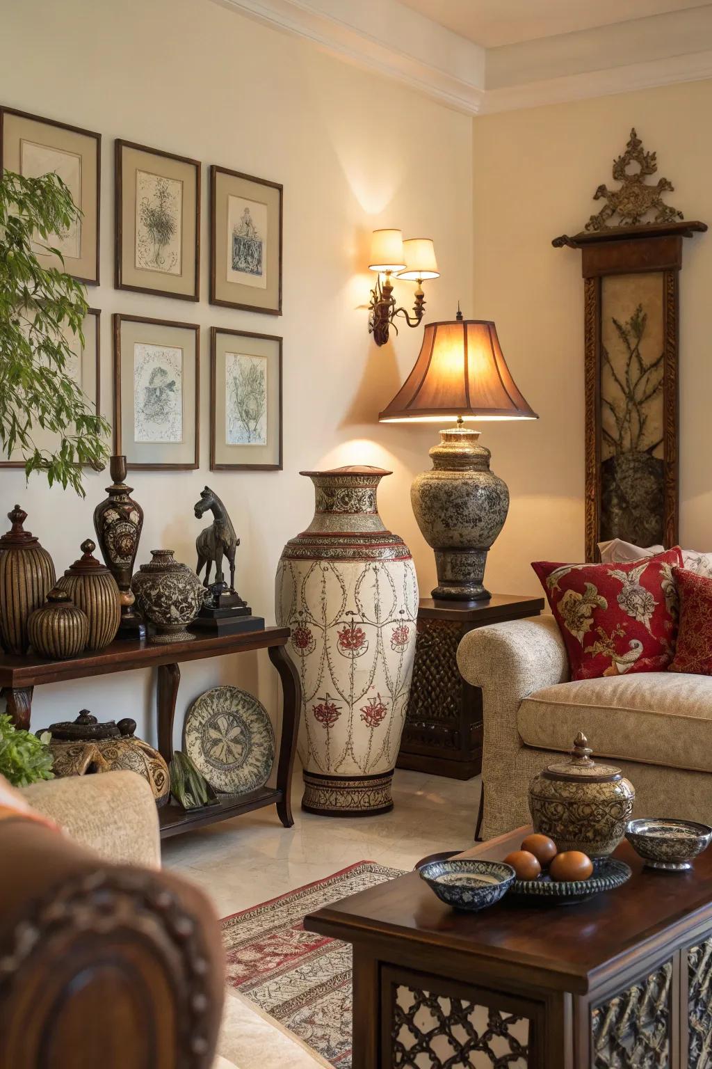 Decorative accessories add personal style to this traditional living room.