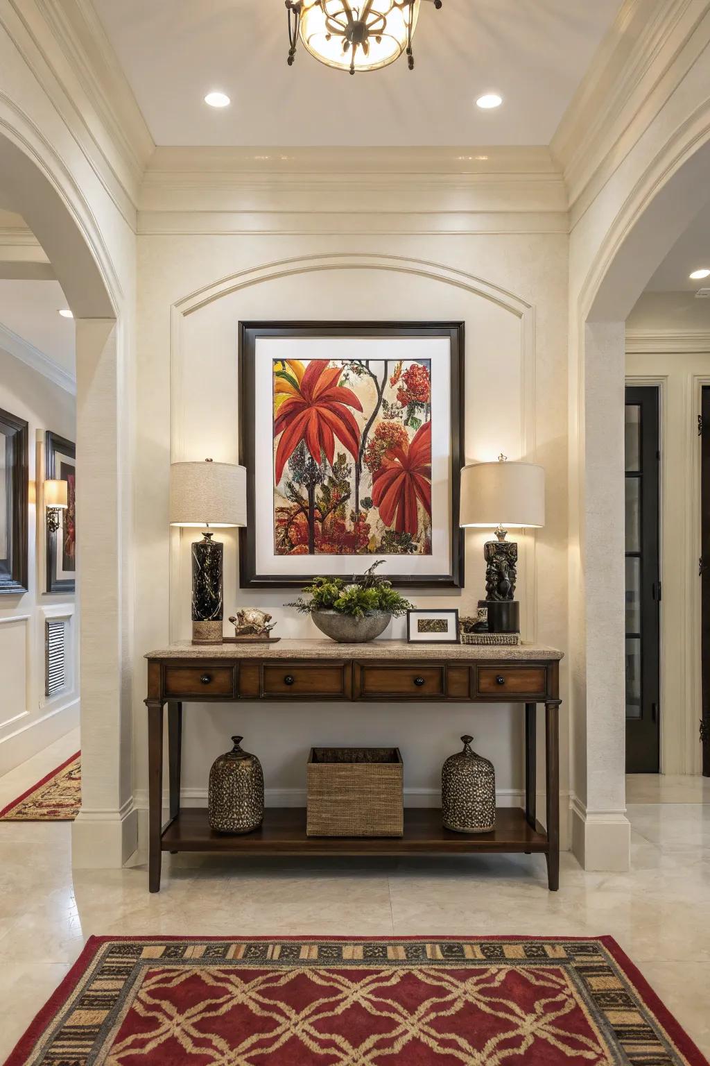 Artwork can become the captivating focal point of your entryway.