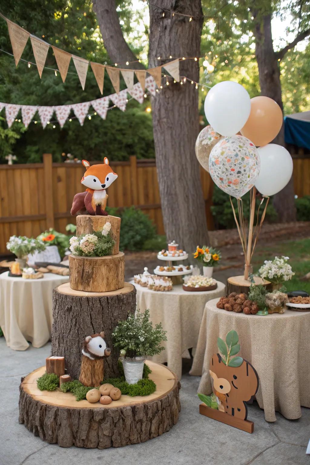 A baby shower with a woodland creatures theme, full of rustic charm.