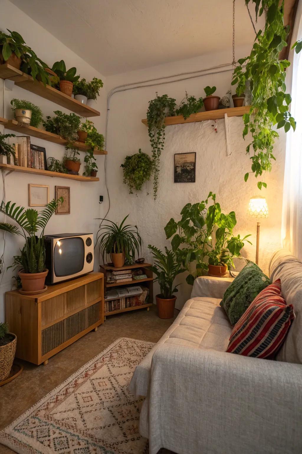 Plants bring vitality and a natural touch to the room