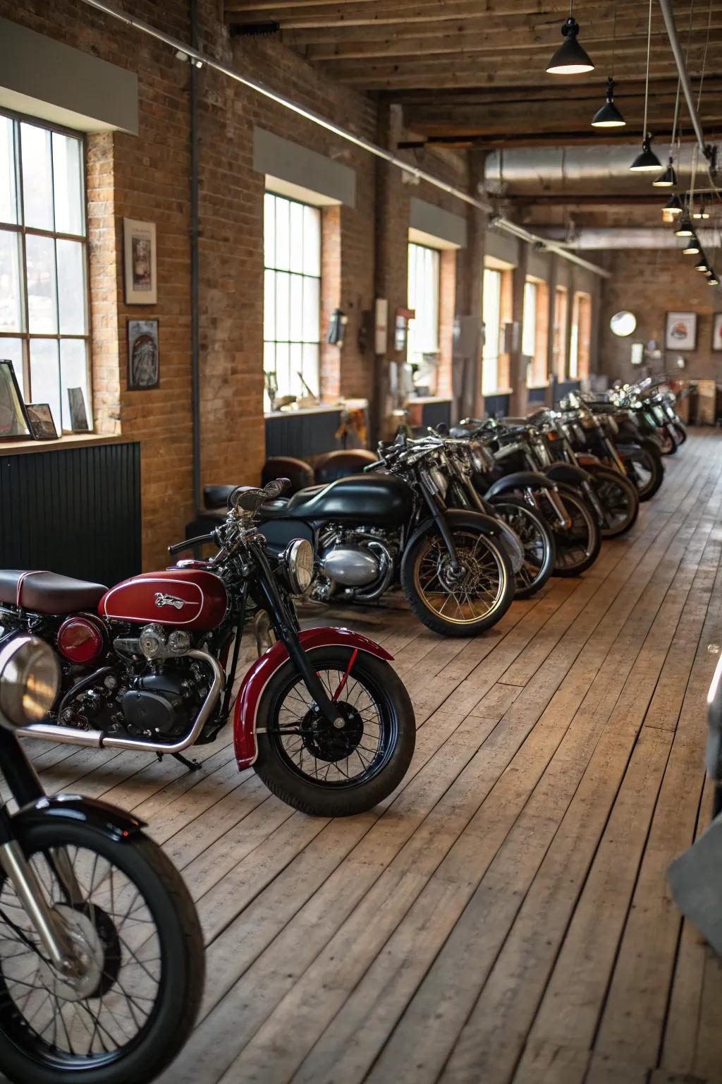 Classic motorcycles and bicycles bring a touch of adventure.