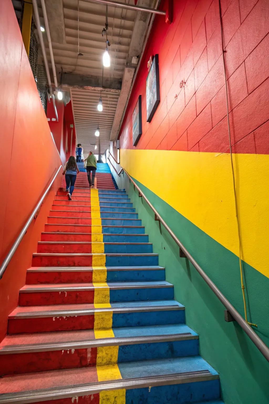 A bold color can make your staircase wall a standout feature.