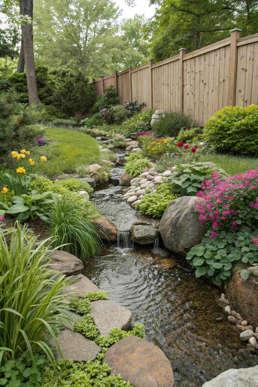 Miniature streams add the magic of a babbling brook to small gardens.