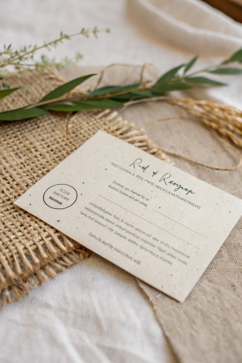 An eco-conscious registry card made from sustainable materials.