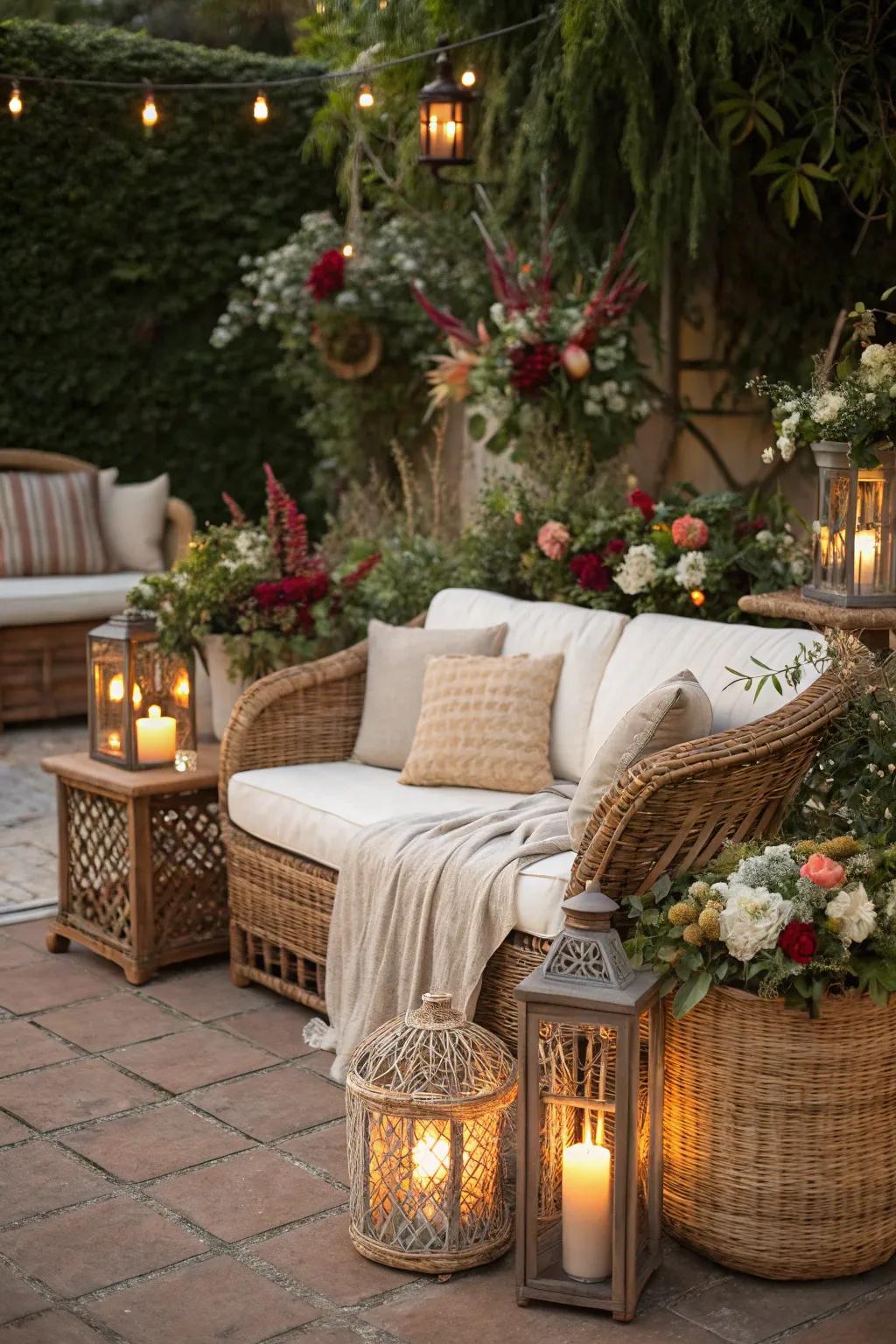 Personalizing with plants and lanterns for a cozy feel.