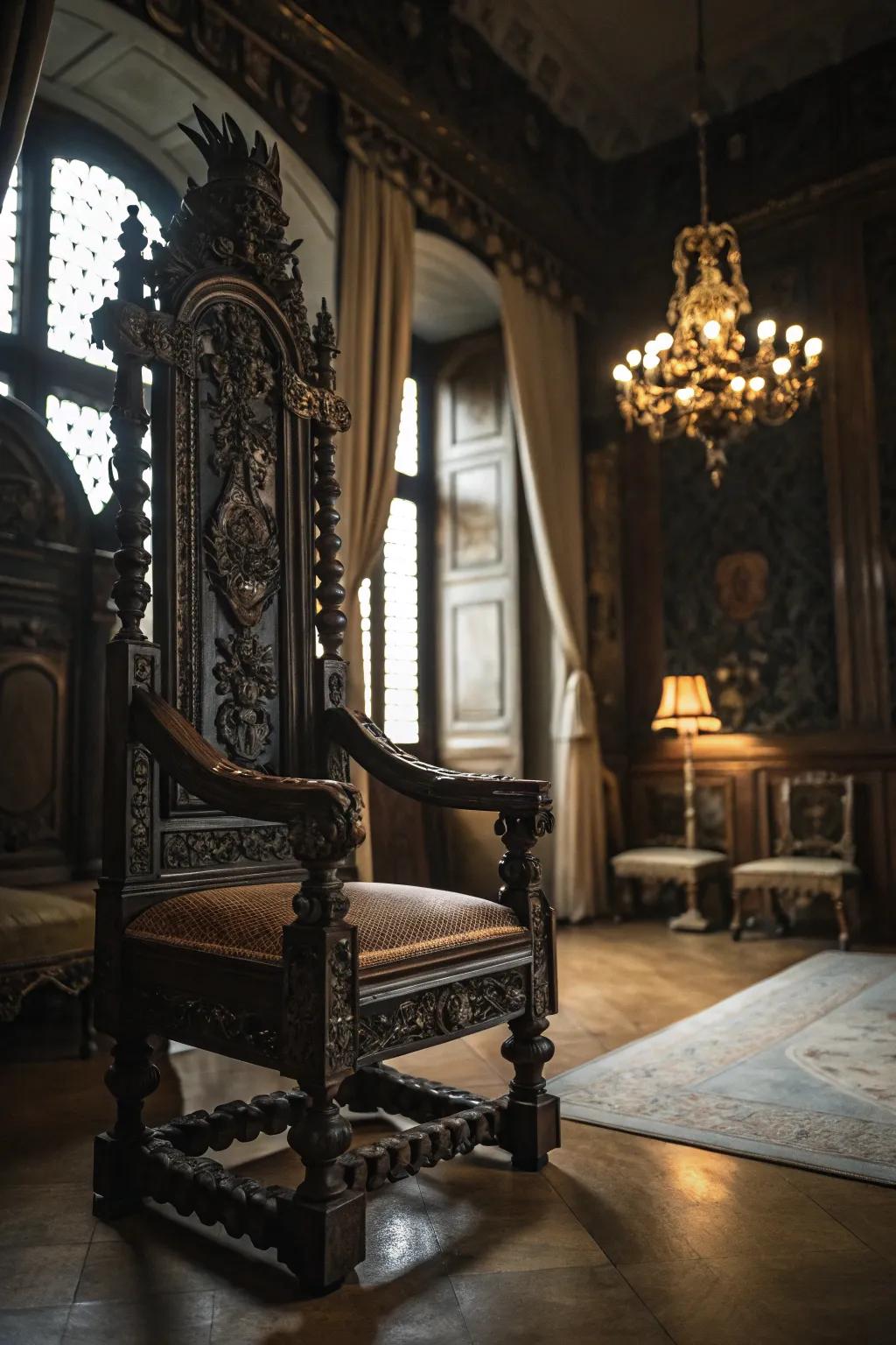 Ornate vintage furniture adds elegance to the lair.