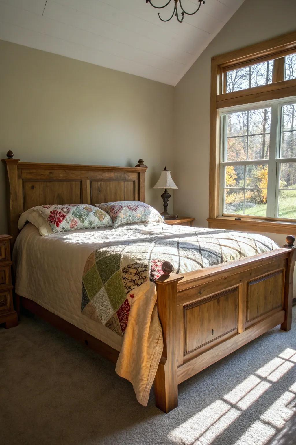 Natural light brightens up this wooden bed design.