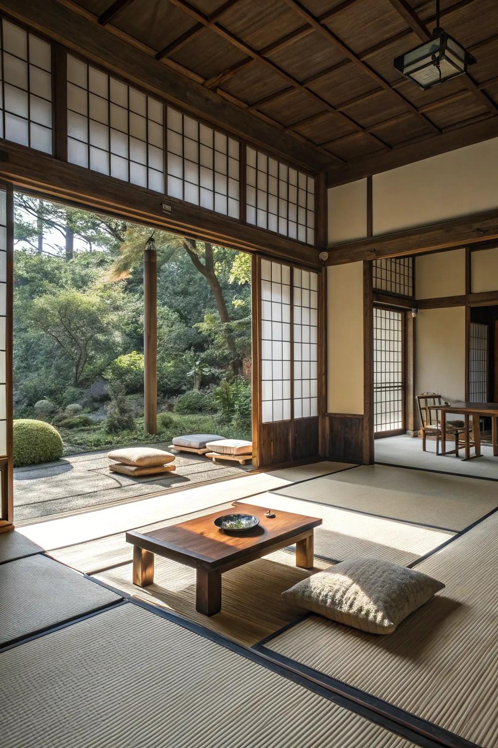 Japanese-inspired elements add authenticity to the zen space.