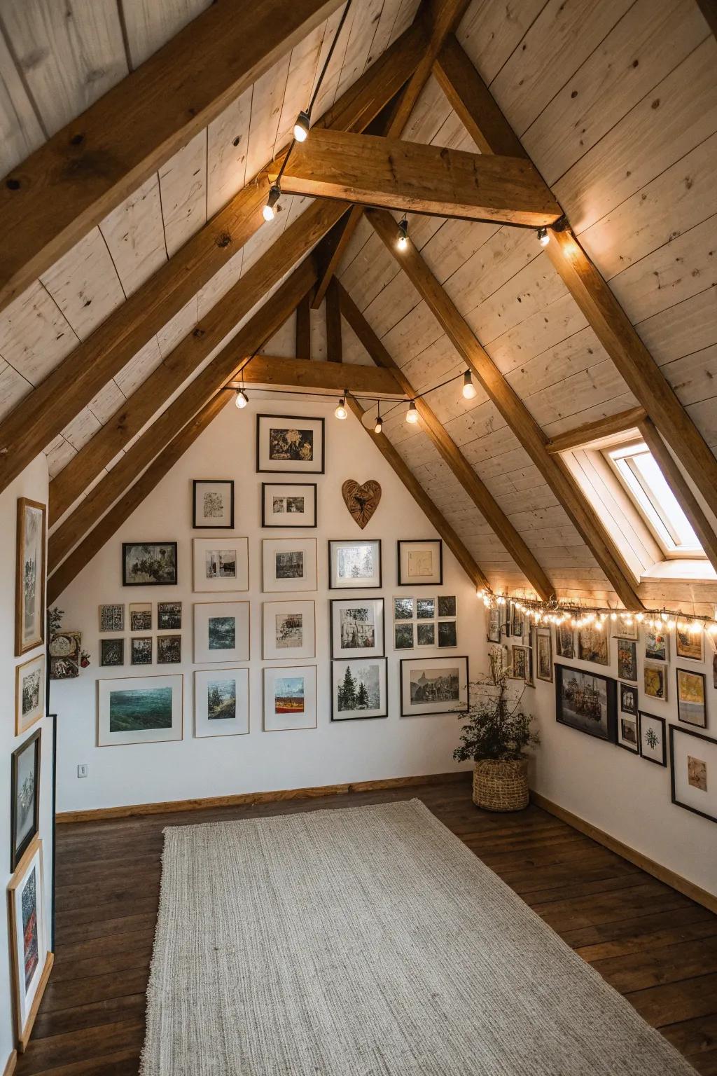 Create a personal gallery wall to add character to your attic.