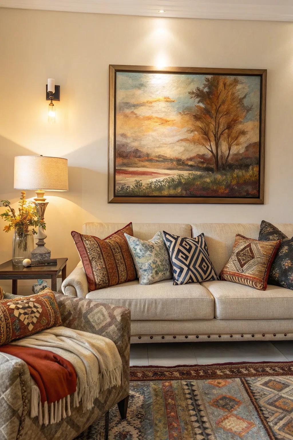 Complementary decor enhances the artwork's impact.