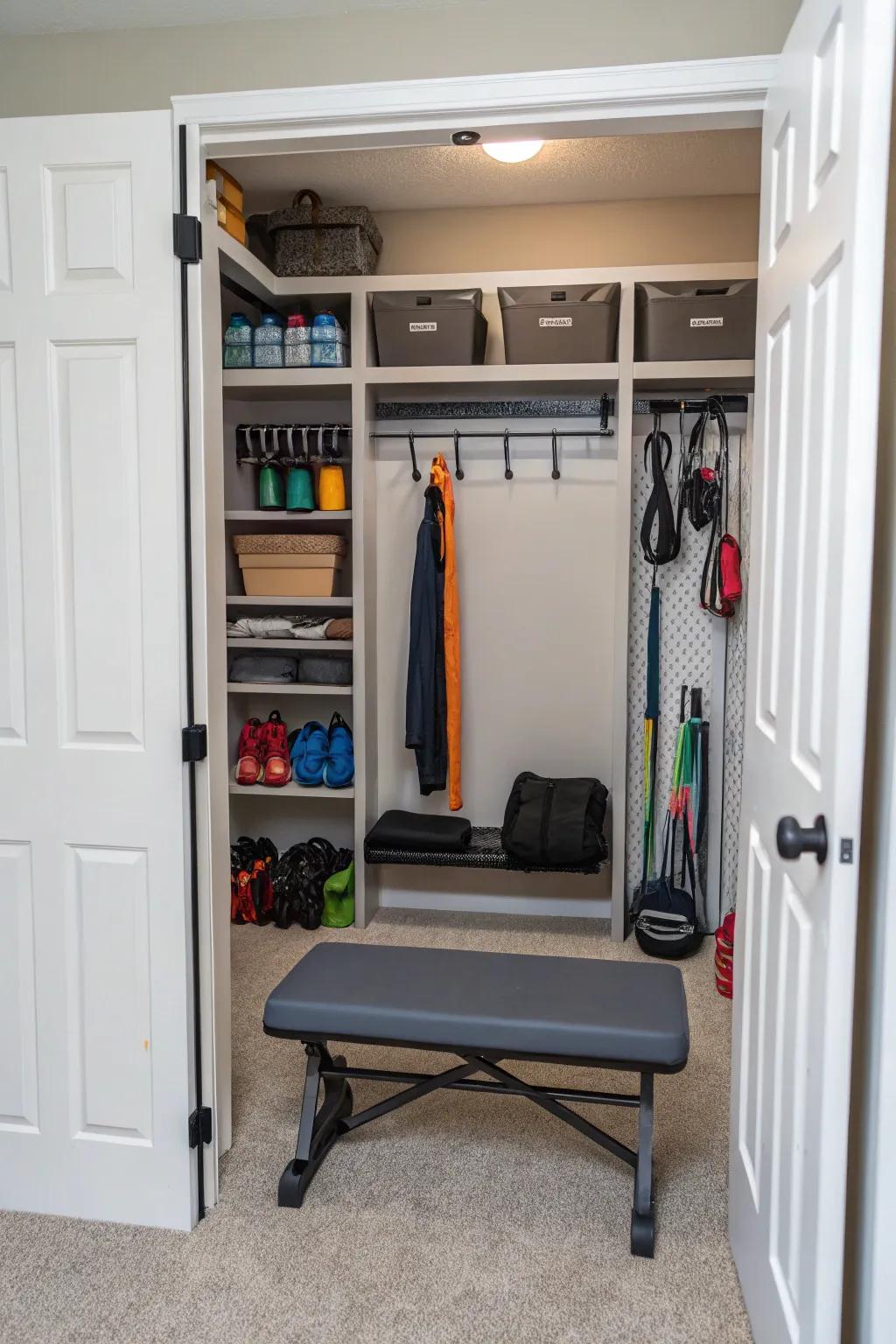 A closet gym offers discreet functionality.