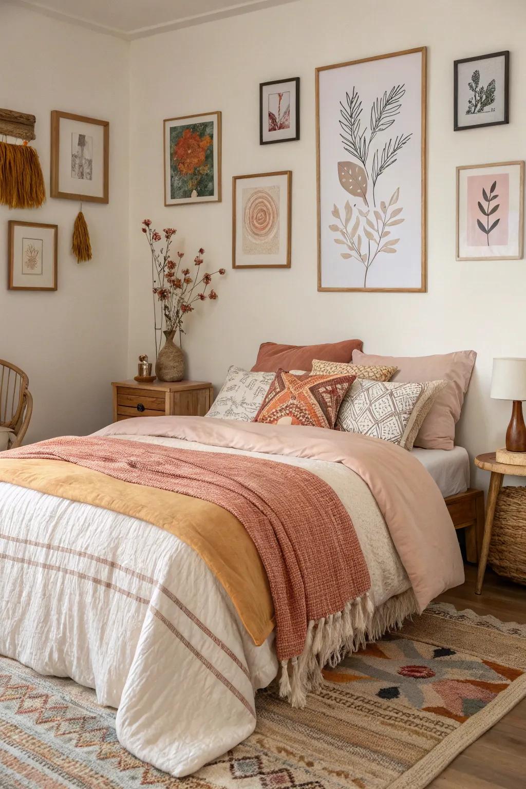 Inviting bedding adds comfort and ties the room together.