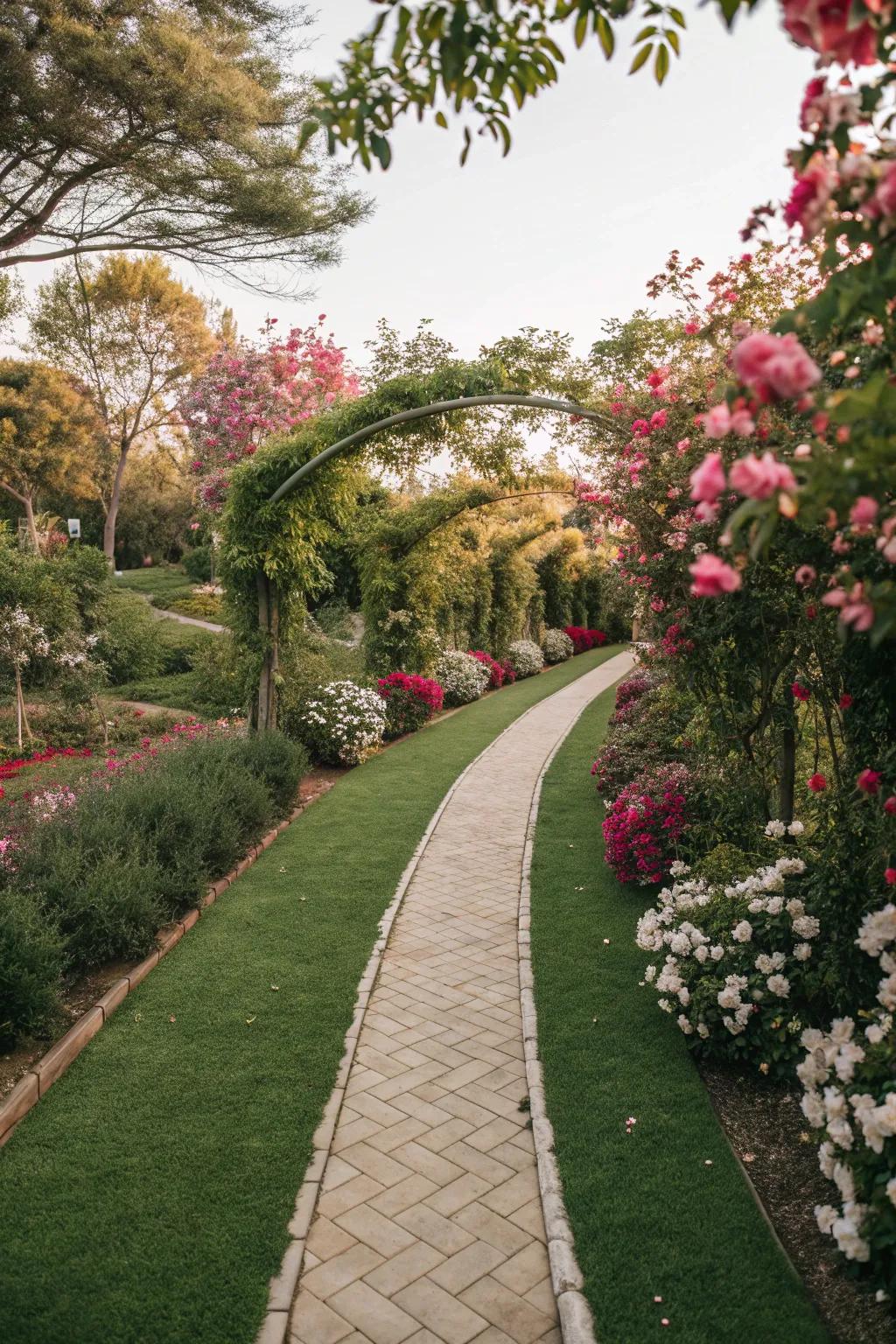 Enhance your garden path with lush artificial grass edging.