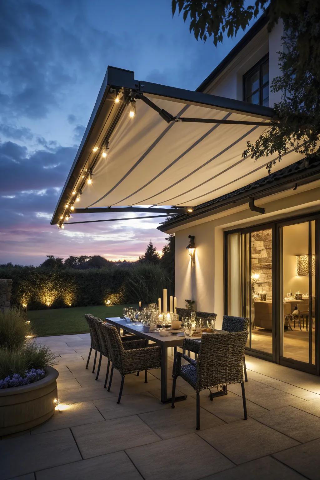 Set the mood with an awning equipped with integrated lighting.