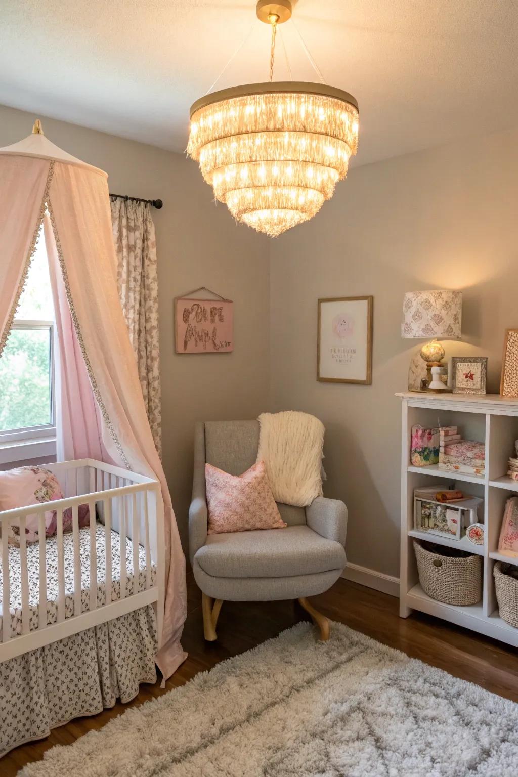 Adjustable lighting can set the mood and enhance the functionality of the baby corner.