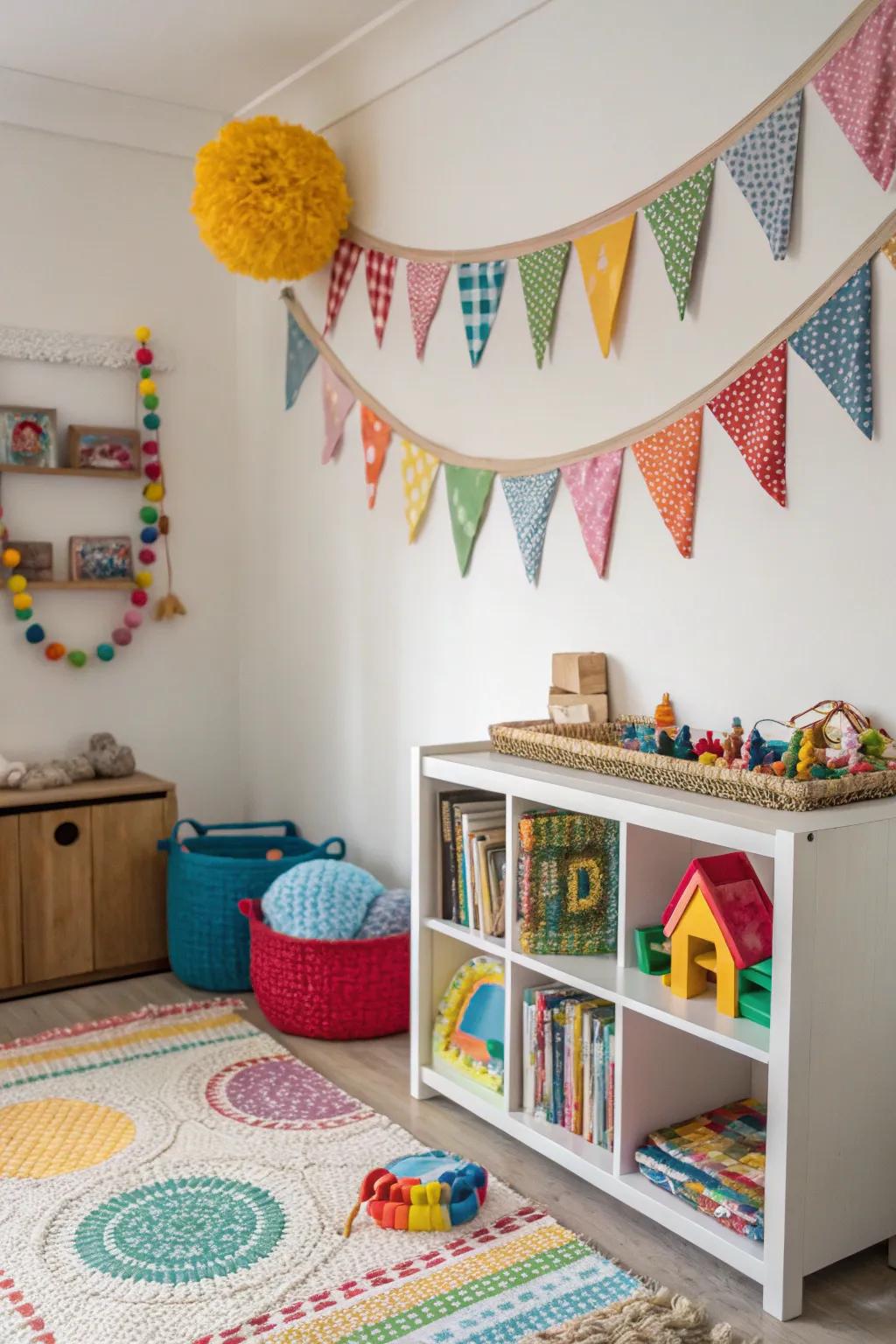 Fabric garlands add a touch of whimsy and color.