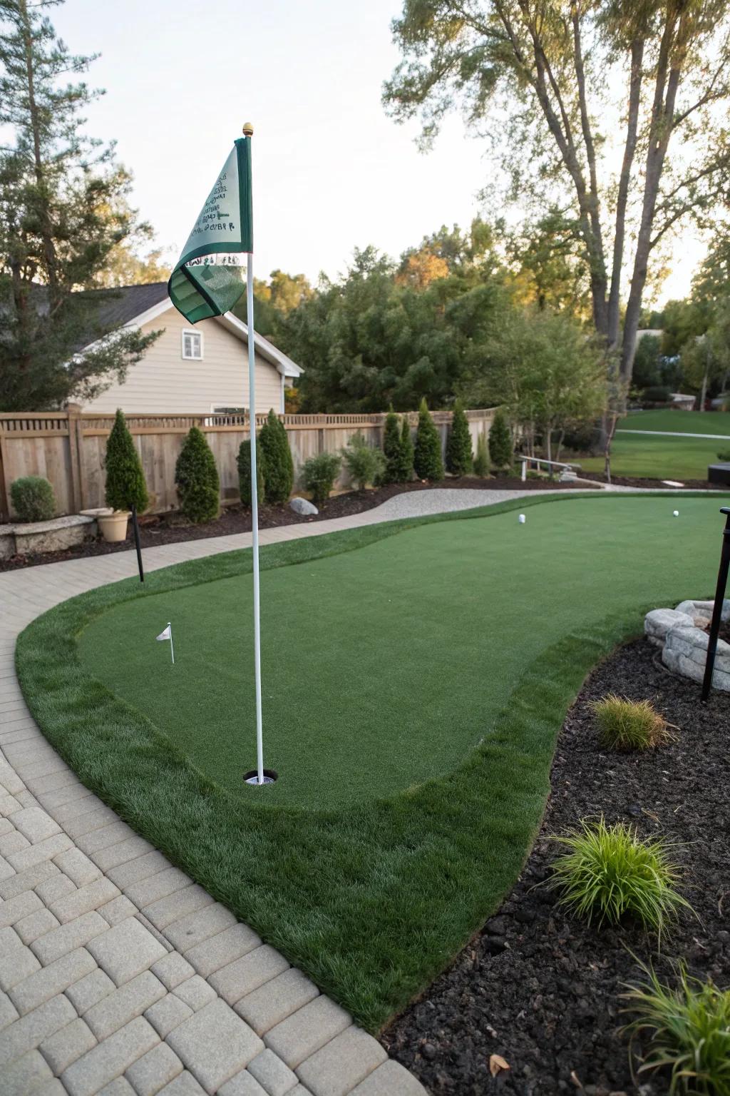 A backyard putting green for golf enthusiasts.