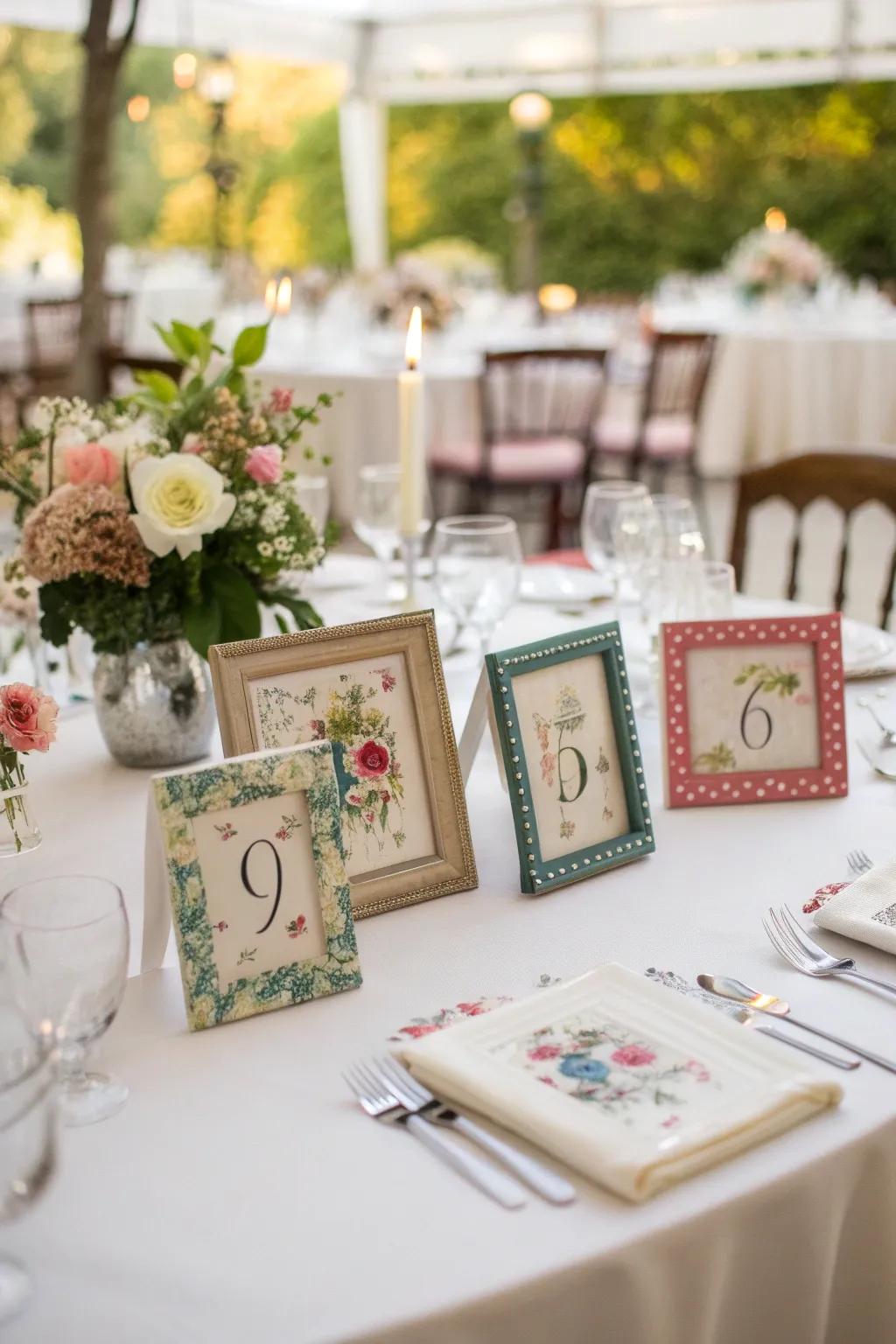Whimsical table numbers adding a playful touch to the decor.