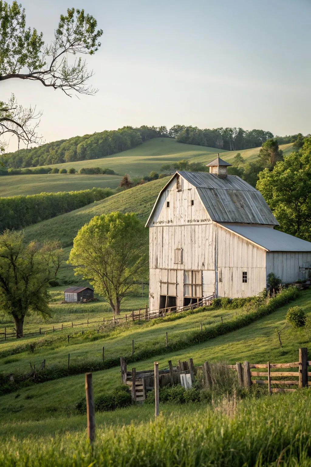 A barn with clapboard siding that exudes timeless charm.