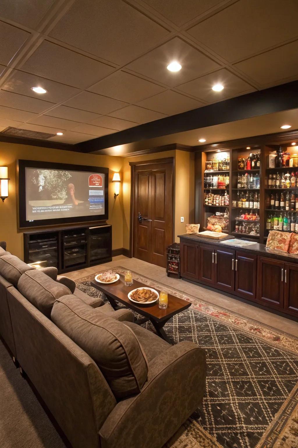 A snack bar brings convenience and adds to the movie theater vibe in your media room.