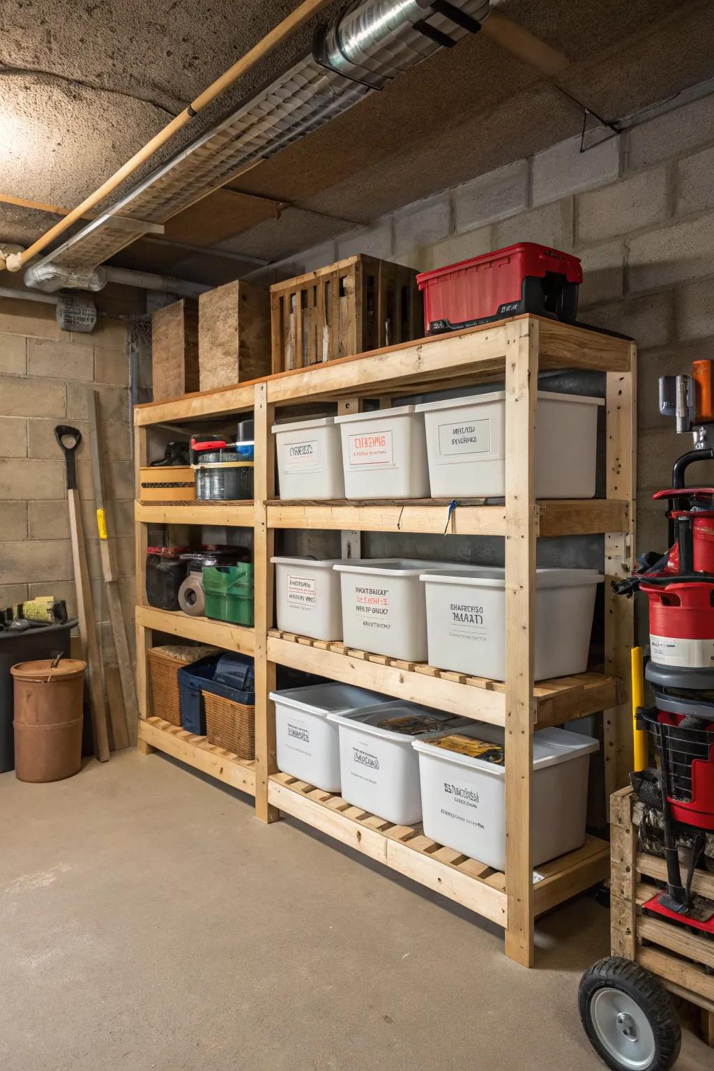DIY pallet shelving offers a budget-friendly and rustic storage solution.