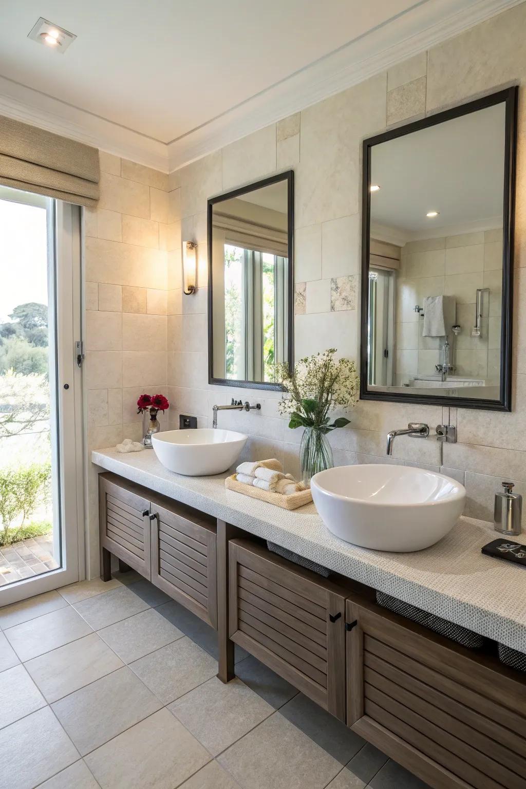 A bathroom featuring double sinks for convenience and style.