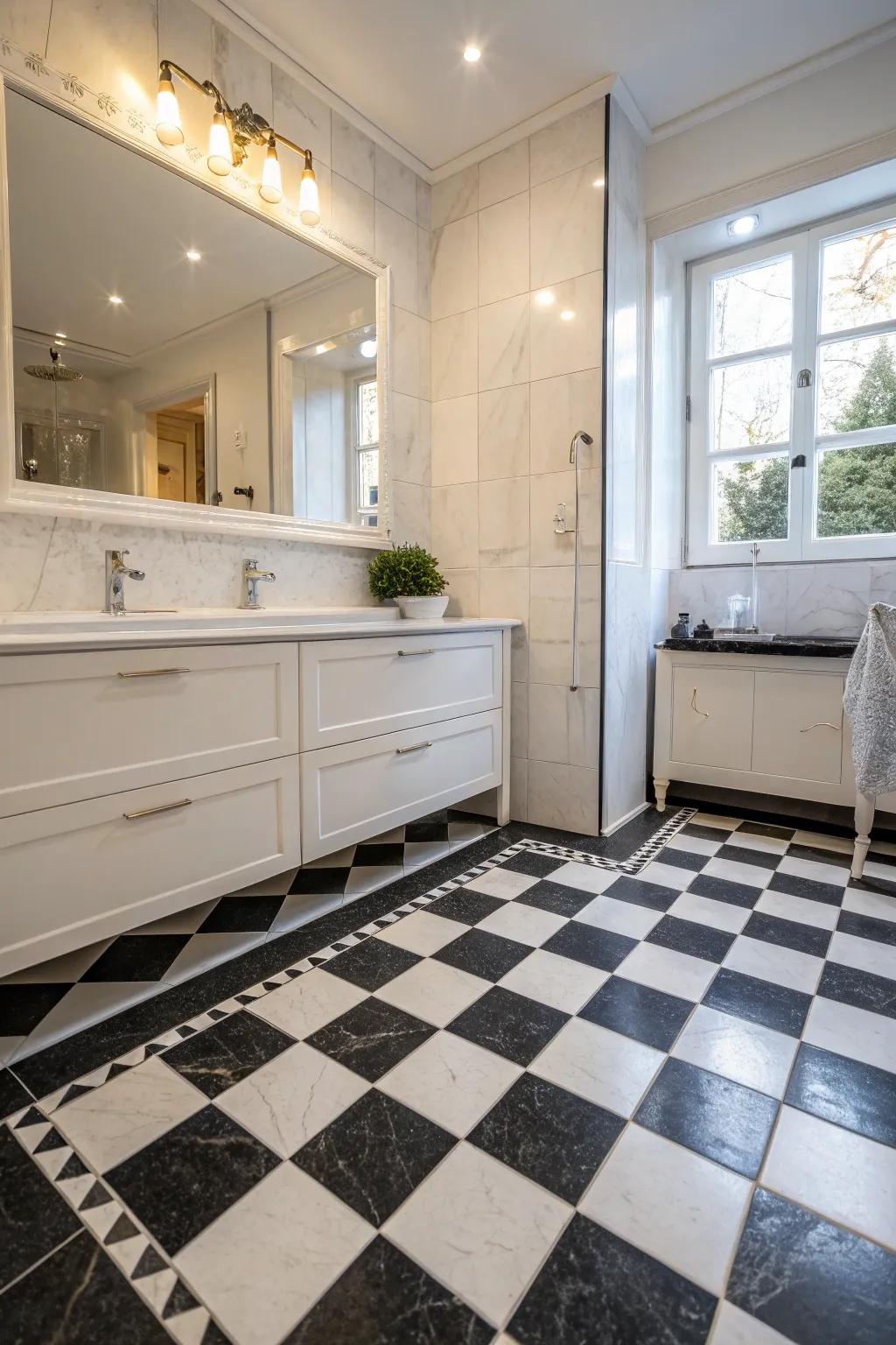 Classic black and white tiles for a timeless look.