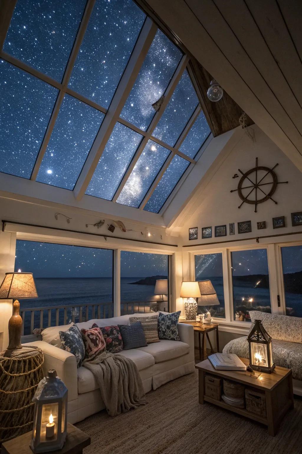 A skylight that brings the beauty of the night sky indoors.